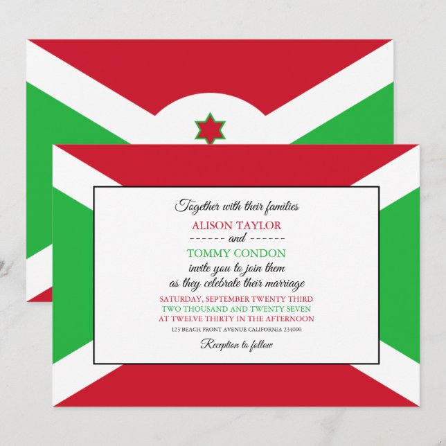 Burundian Flag, Flag of Burundi Wedding Invitation (Front/Back)
