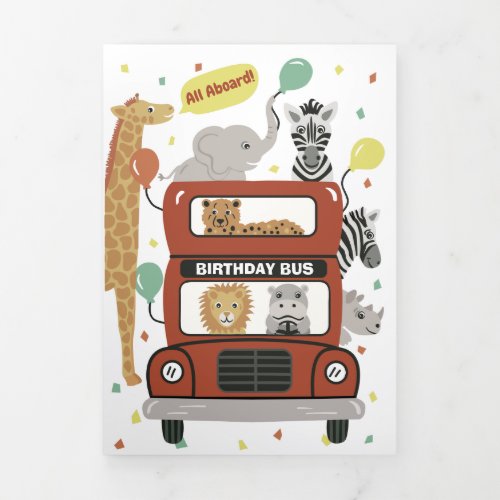 Bus and Animals Tri_fold Birthday Card with Games
