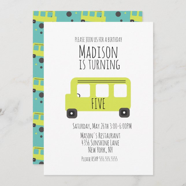 Bus Birthday Party Any Age Invitation (Front/Back)