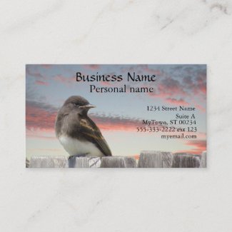 Bus. Card - Bird on Fence at Sunset