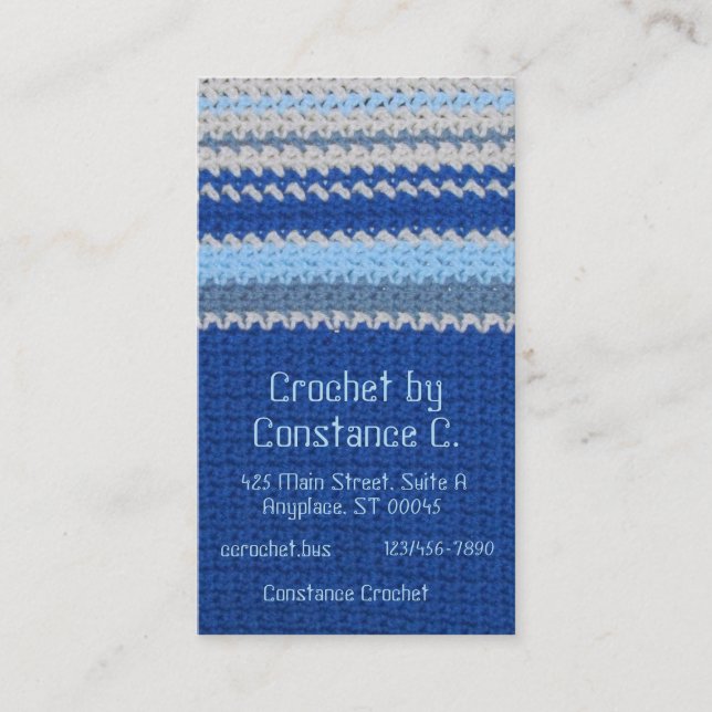 Bus. Card - Blue and White Stripe Crochet (Front)