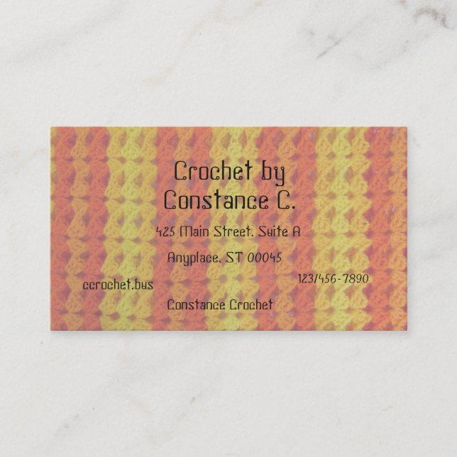 Bus. Card - Orange and Yellow Stripe Crochet (Front)
