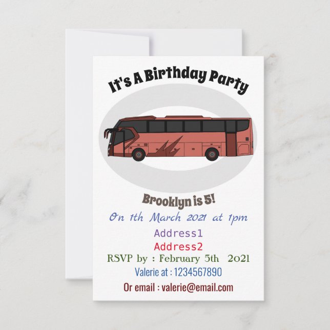 Bus cartoon illustration invitation (Front)