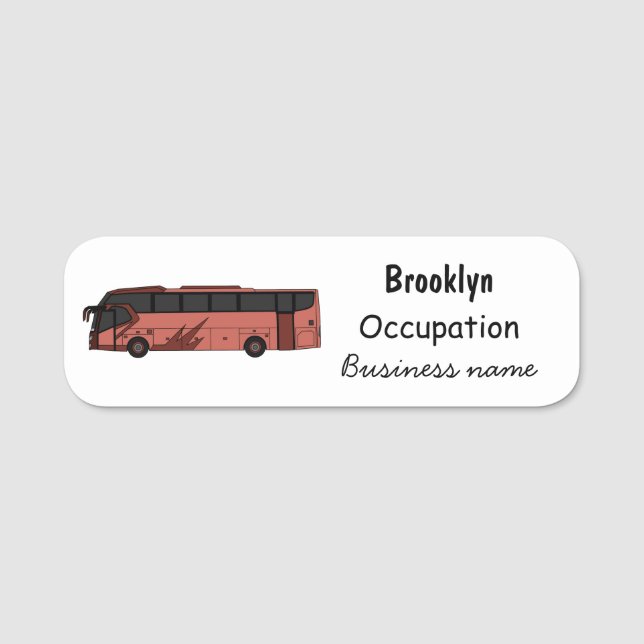 Bus cartoon illustration name tag (Front)