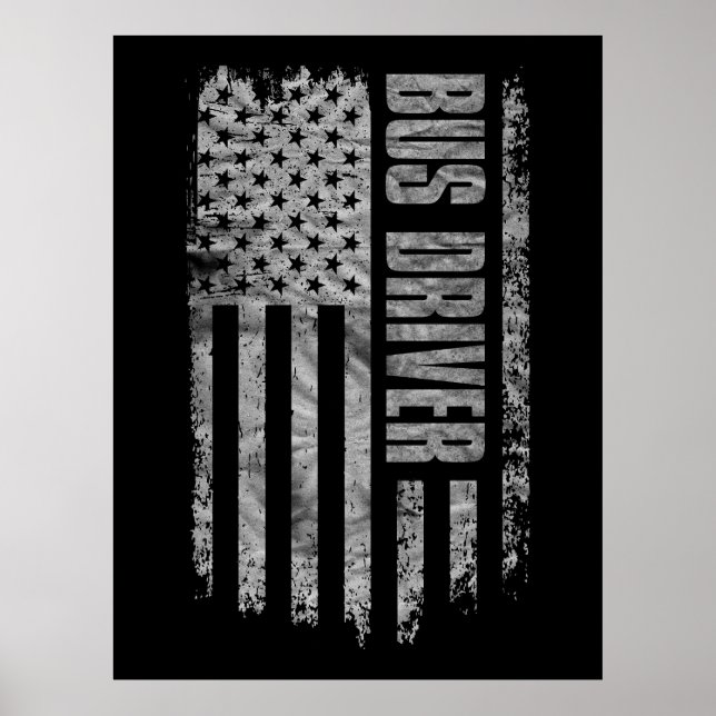 Bus Driver USA Flag Distressed design Poster (Front)