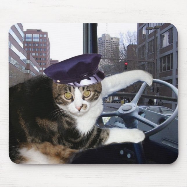 Bus Driving Cat Mouse Pad (Front)