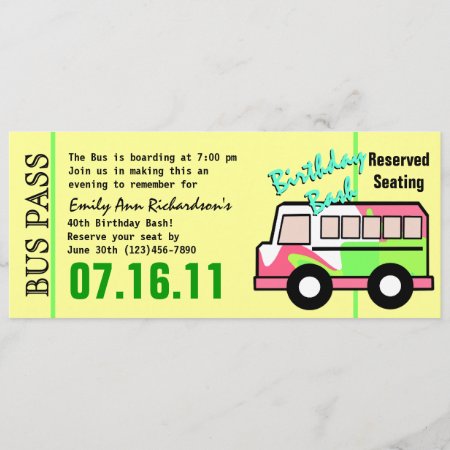 Bus Pass Birthday Party Invitation