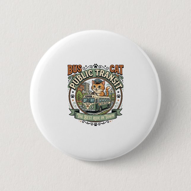 Bus Public Transit Cat Bus Public Transit Cat Vint Button (Front)