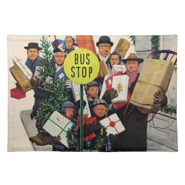 Bus Stop at Christmas Cloth Placemat (Front)