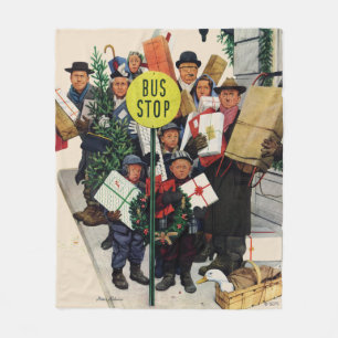 Bus Stop at Christmas Fleece Blanket