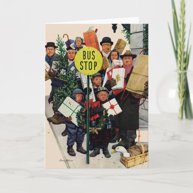 Bus Stop at Christmas Holiday Card (Front)