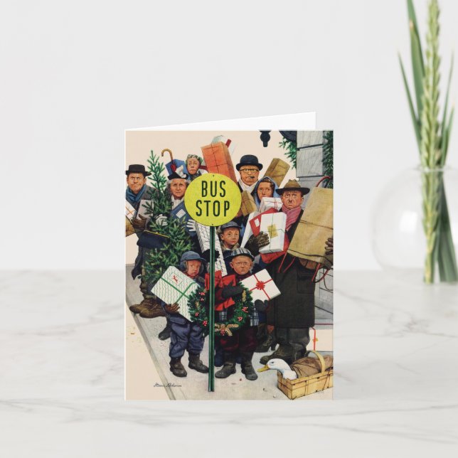 Bus Stop at Christmas Holiday Card (Front)