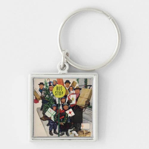 Bus Stop at Christmas Keychain