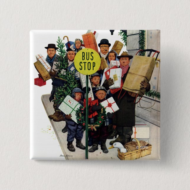 Bus Stop at Christmas Pinback Button (Front)