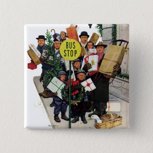Bus Stop at Christmas Pinback Button