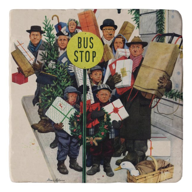Bus Stop at Christmas Trivet (Front)