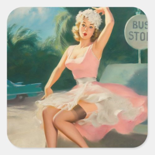Bus Stop Pin Up Art Square Sticker