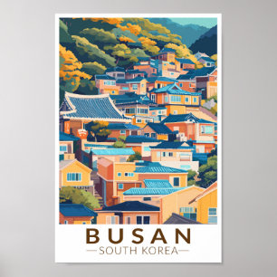 Busan Gamcheon Culture Village Travel Art Vintage Poster