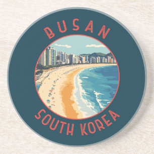Busan Haeundae Beach Retro Distressed Circle Coaster