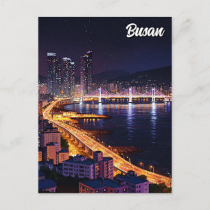 Busan Skyline night Travel Postcard