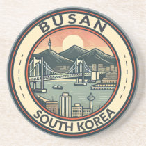 Busan South Korea Bridge Travel Art Badge Coaster