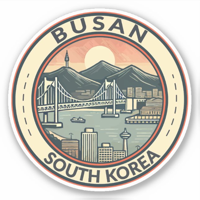 Busan South Korea Bridge Travel Art Badge Sticker (Front)