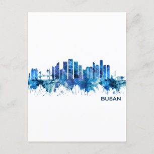 Busan South Korea Skyline Blue Invitation Postcard