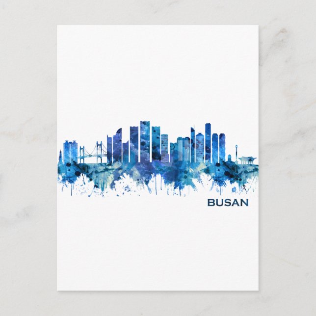 Busan South Korea Skyline Blue Invitation Postcard (Front)