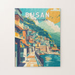 Busan South Korea Travel Art Vintage Jigsaw Puzzle<br><div class="desc">Busan retro vector travel design. Busan,  a large port city in South Korea,  is known for its beaches,  mountains and temples.</div>