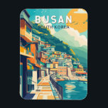 Busan South Korea Travel Art Vintage Magnet<br><div class="desc">Busan retro vector travel design. Busan,  a large port city in South Korea,  is known for its beaches,  mountains and temples.</div>