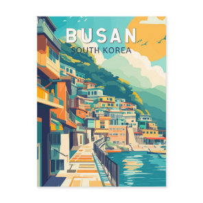 Busan South Korea Travel Art Vintage Postcard