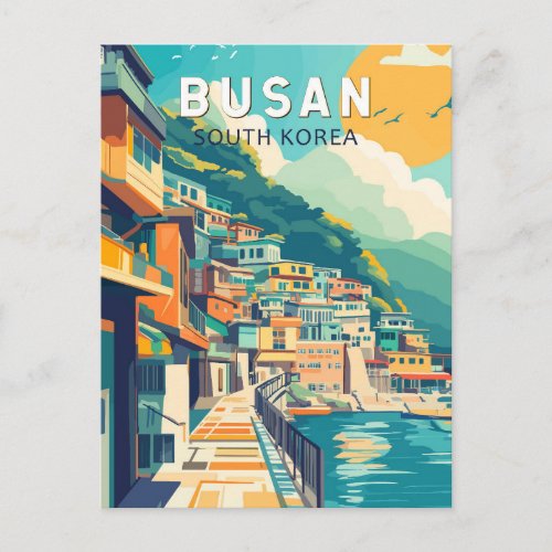 Busan South Korea Travel Art Vintage Postcard