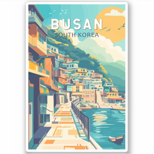 Busan South Korea Travel Art Vintage Sticker (Front)