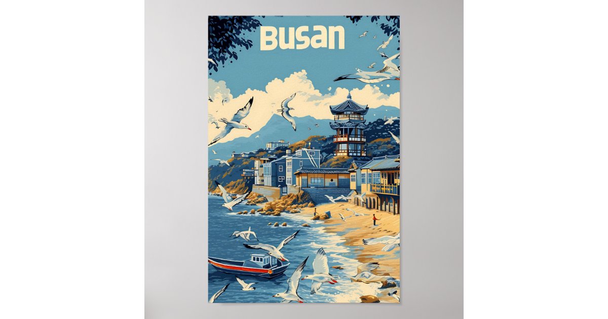 Busan South Korea Vintage Art Travel Illustration Poster | Zazzle