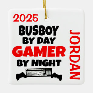 Busboy Loves Playing Video Games Ceramic Ornament