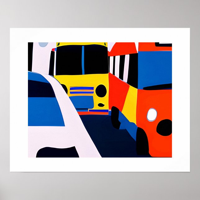 Buses and Cars in Primary Colors Print  (Front)