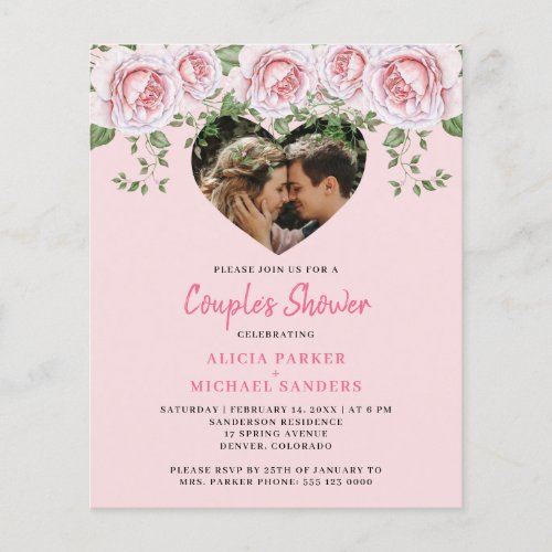 Busget photo heart pink couples shower Invitation