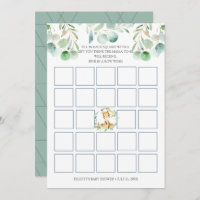 Bush Baby Kangaroo Baby Shower Bingo Game Card