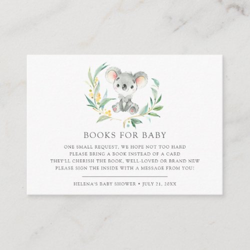 Bush Baby Koala Baby Shower Book Request Cards
