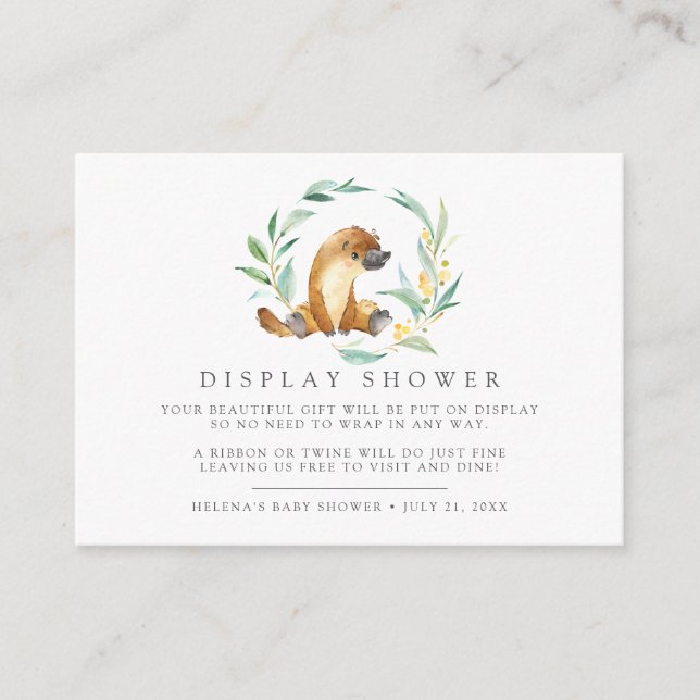 Bush Baby Platypus Baby Shower Gift Display Enclosure Card (Front)