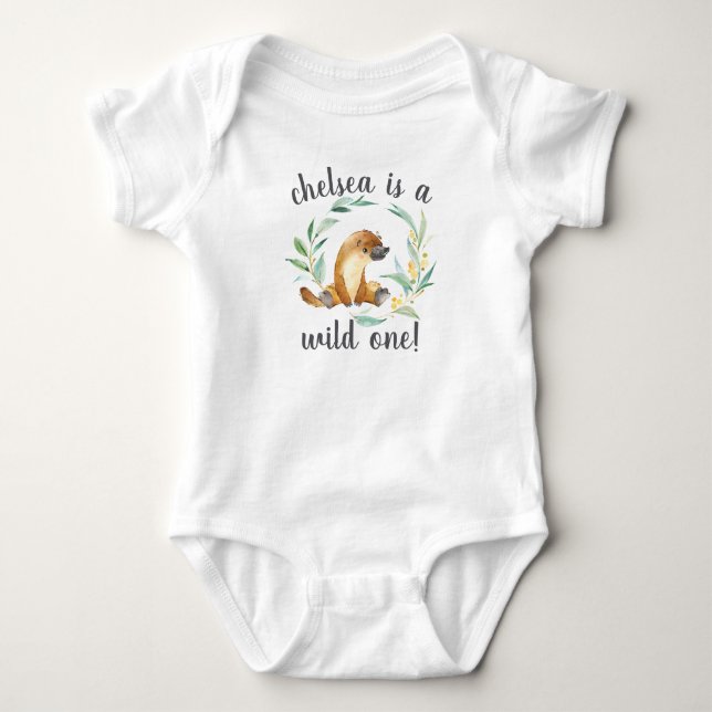 Bush Baby Platypus Personalised First Birthday Baby Bodysuit (Front)