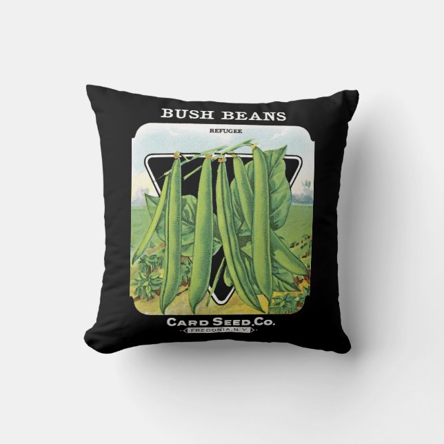 Bush Beans Seed Packet Label Throw Pillow (Front)