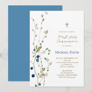 bush bilberry foliage First Holy Communion Invitation