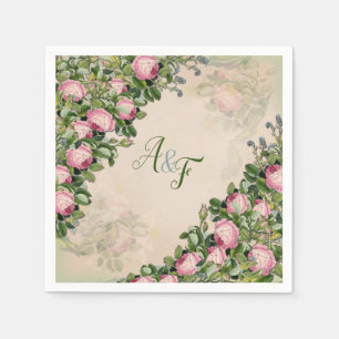 Bush Garden Green - soft pink roses Napkins