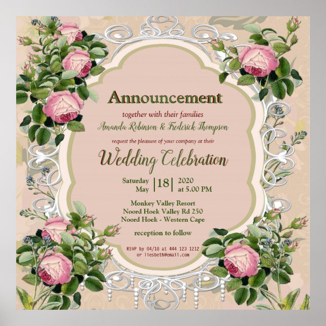 Bush Garden Green Soft Pink Roses Poster (Front)