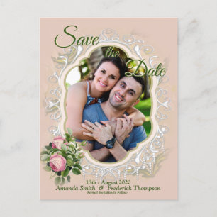 Bush Garden Green - Soft Pink Roses Save the Date Announcement Postcard