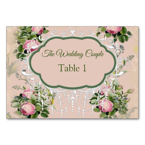 Bush Garden Green _ soft pink roses Table cards
