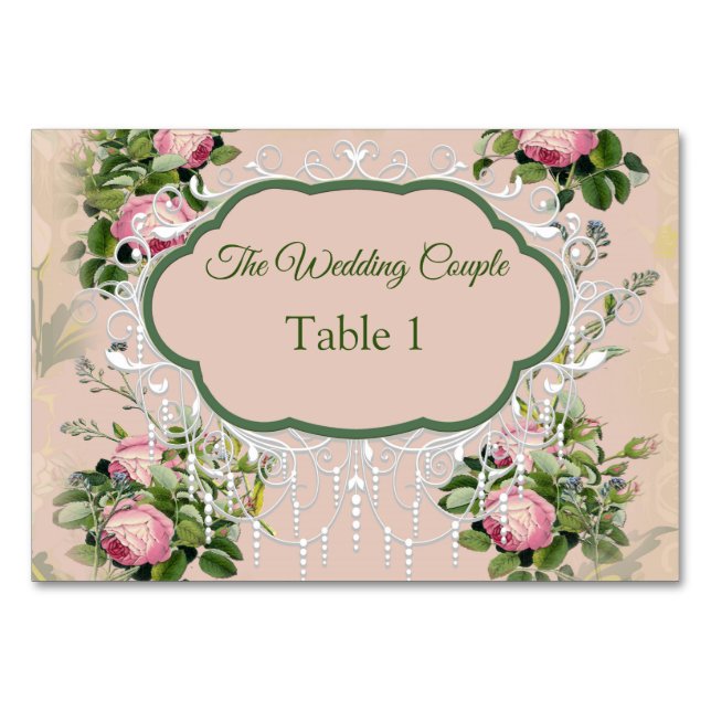 Bush Garden Green - soft pink roses Table cards (Front)