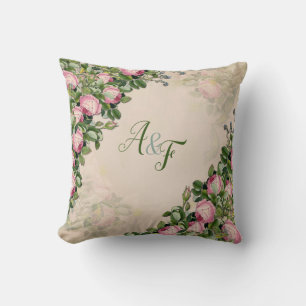 Bush Garden Green - soft pink roses Wedding Gift Throw Pillow