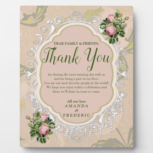 Bush Garden Greens - Soft Pink Roses Plaque (Front)